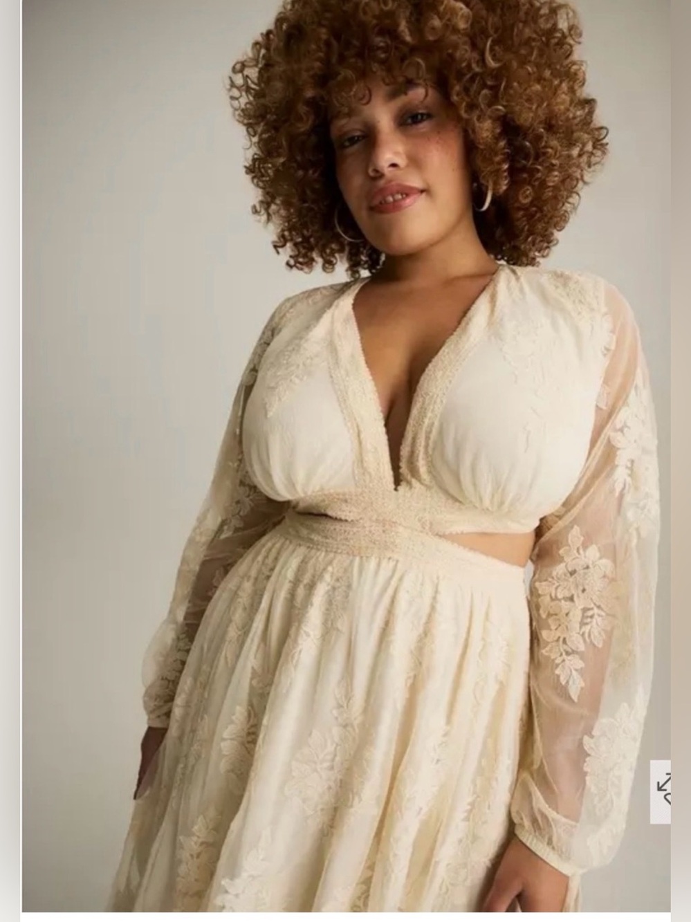 Torrid Festi Ivory Lace Maxi Dress with Sheer Long Sleeves SIZE 1 NWOT - Picture 3 of 9